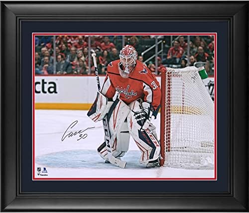 Ilya Samsonov Washington Başkentleri Net Fotoğrafta İmzalı 16 x 20 Kırmızı Forma Çerçeveli-İmzalı NHL Fotoğrafları