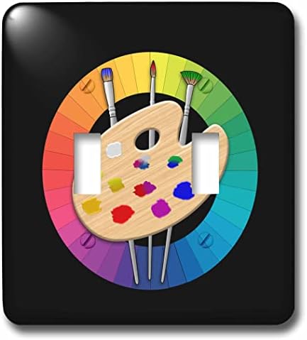 3bir renk tekerleğinin üzerine fırçalarla bir sanatçı boya paletini atın. - ışık anahtarı kapakları (lsp_352664_2)