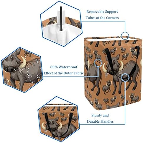 Sevimli Warthogs Hayvanlar Desen Baskı Katlanabilir Çamaşır Sepeti, 60L Su Geçirmez çamaşır sepetleri Çamaşır Kutusu