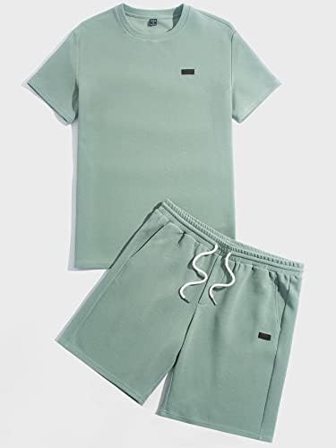 LUBOSE İki Parçalı Kıyafetler Erkekler için Erkekler Yamalı Detay Tee ve İpli Bel Şort (Renk: Nane Yeşili, Boyut: