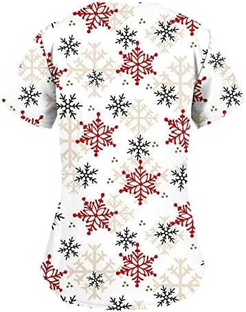 Bayan Tunik Üstleri Kısa Kollu V Yaka Kazak Noel Baskılı Üniforma koruyucu kıyafet Cepler T-Shirt Bluz