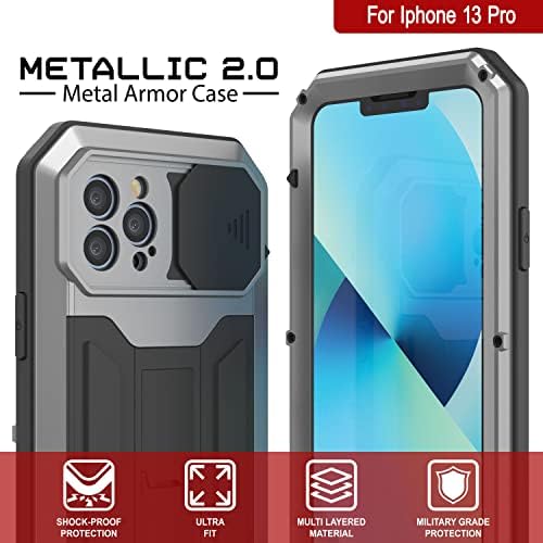 ıphone 13 Pro Max için PunkCase Metal Kasa 2.0 | Ağır Zırh Kapak/Tam Vücut Alüminyum ve TPU Tasarım W / Dahili Temperli