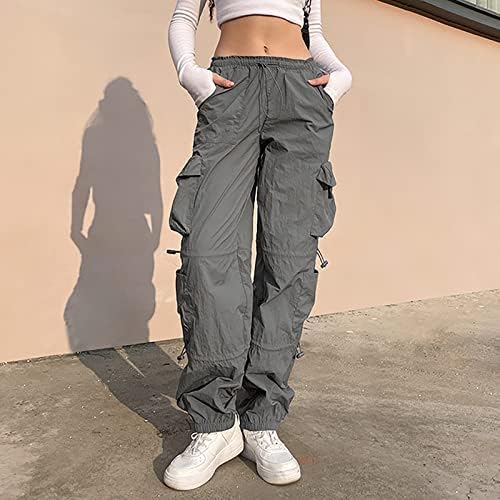 CHGBMOK Kargo Pantolon Kadınlar için Baggy Düşük Bel yürüyüş pantolonu 8 Cepler Geniş Bacak Sweatpants Y2K Streetwear