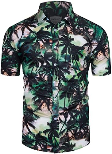 TUNEVUSE Mens Hawaii Gömlek ve şort takımı 2 Adet Tropikal Kıyafet Çiçek Baskı Düğme Aşağı Plaj Takım Elbise Kova