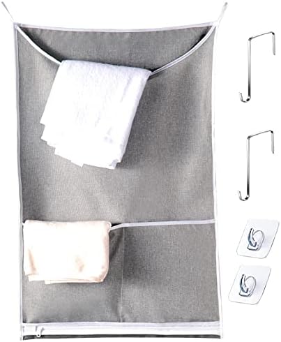 Fermuarlı ve Üstü Açık,Kapının Üzerinde Asılı Çamaşır Sepeti 2 Kapı Kancalı Çamaşır Sepeti 2 Vantuz Kancası (GREY-W-1PC)