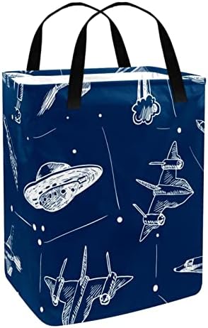 Uzay aracı Roket Uçak Donanma Arka Plan Baskı Katlanabilir çamaşır Sepeti, 60L Su Geçirmez çamaşır sepetleri Çamaşır