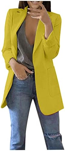 Kadın Midi Blazer Ceketler Moda Uzun Kollu Katı Düğme Aşağı Ön Açık Hırka İş Rahat Trençkot