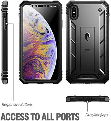 iPhone Xs Max Sağlam Kılıf, Şiirsel Devrim[360 Derece Koruma] [Kick-Stand] Apple iPhone Xs Max 6.5 OLED Ekran Siyahı