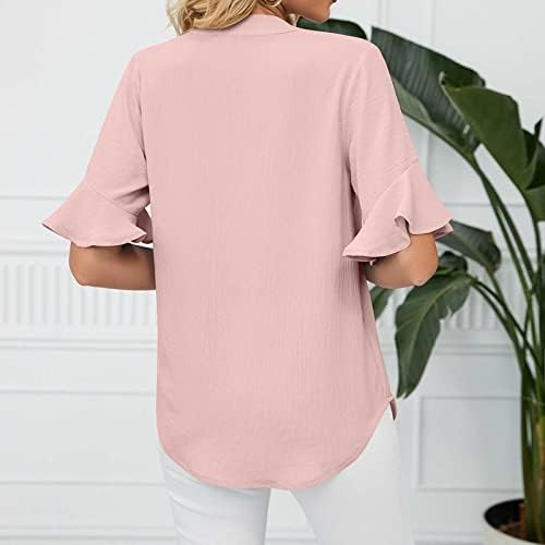 Büyük boy T-Shirt Kadınlar için Seksi V Boyun Yaz Gömlek Fırfır Kısa Kollu Düz Renk T Shirt Gevşek fit Bluz