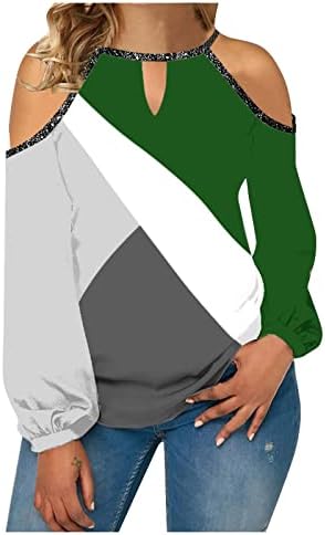 Tunik Kadınlar için açık omuzlu Artı Boyutu Uzun Kollu Casual Kazak Crewneck Renk Blok Bluz Güz T Shirt