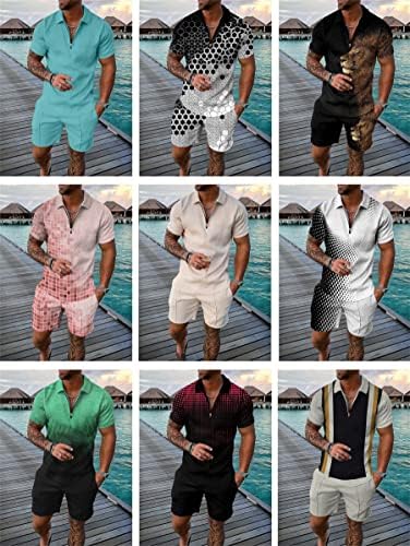 Ldıhjaos erkek Kısa Setleri Kıyafetler 2 Parça Yaz Eşofman Kısa Kollu POLO GÖMLEK ve şort takımı Rahat Spor Takım
