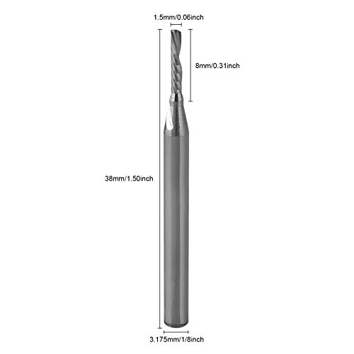 LIBOQIAO 1/8-İnç Sap Çapı,1.5 mm(0.06) kesme Çapı, 8mm(0.315) kesme Uzunluğu, 1 Flüt Tek Flüt Downcut Spiral End Mill