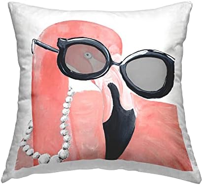 Stupell Industries Glam Moda Pembe Flamingo Güneş Gözlüğü İnciler Kuş Tasarımı Gina Ritter Yastık, 18 x 18, Siyah