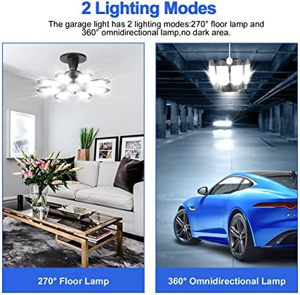 LUCORUSC LED garaj ışığı s 2 Paket 250 W garaj ışığı Süper Parlak Deforme LED garaj tavan ışığı 8 Ayarlanabilir Panel