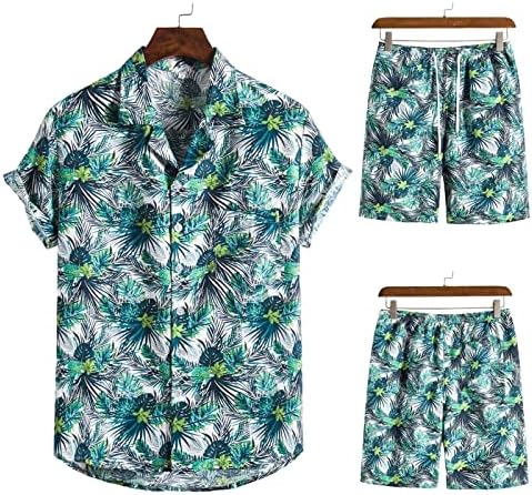 Xiloccer erkek Rahat havai gömleği Takım Elbise Düğme Aşağı Kısa Kollu Gömlek Yaz Plaj Eşofman Çiçek Erkekler 2 Parça
