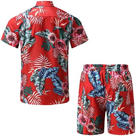 Xiloccer Mens Hawaiian Setleri Çiçek Baskılı Düğme Aşağı Kısa Kollu Gömlek ve şort takımı Yaz Plaj Erkekler 2 Parça
