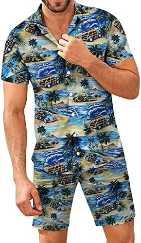 2023 Yeni Düğmeli Kısa Gömlek Baskılı Set Şort Plaj Erkek Kollu Yaz Bahar Rahat Rahat erkek Erkek Takım Elbise