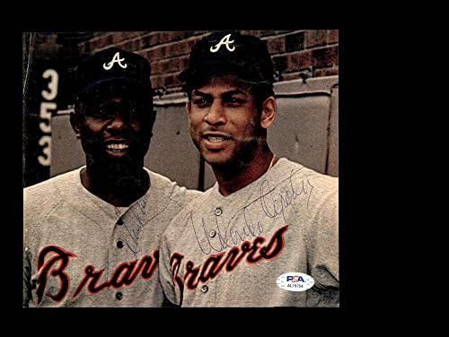 Hank Aaron Orlando Cepeda PSA DNA İmzalı Vintage 7x9 Fotoğraf İmzalı Braves - İmzalı MLB Fotoğrafları