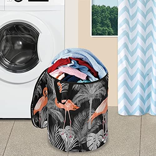 Flamingo Siyah Ağacı Pop Up çamaşır sepeti kapaklı Katlanabilir Depolama Sepeti Katlanabilir çamaşır torbası Kamp