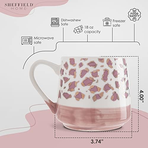 Sheffield Home Stoneware Kahve Kupaları - Şık ve Modaya Uygun Leopar Baskılı Kahve Fincanları, Çay Bardağı, Latte