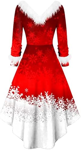 Kadın moda Noel peluş uzun kollu v yaka düzensiz elbiseler kazak