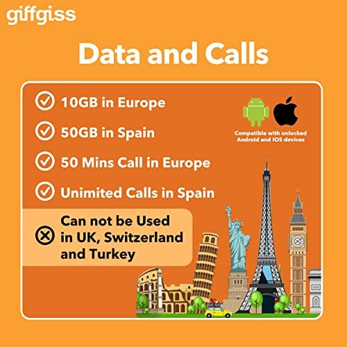 Turuncu Avrupa Ön Ödemeli SIM Kart-4G/lte'de 10GB İnternet Verisi + Avrupa'da 50 Dakika Arama, ispanya'da 50GB + Sınırsız