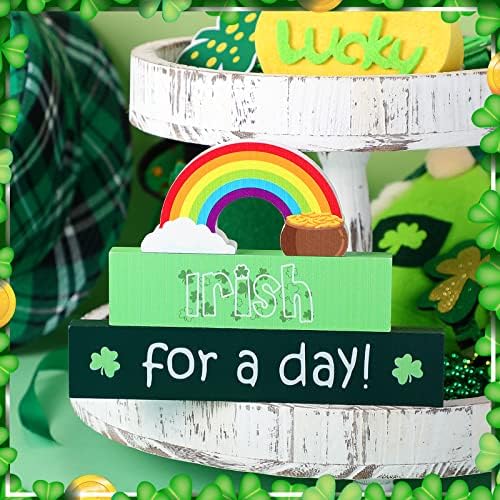 3 Parça St Patricks Günü Masa Ahşap Işaretleri, gökkuşağı Shamrock Masa Üstü Dekor İrlandalı Şanslı Ahşap Blok St