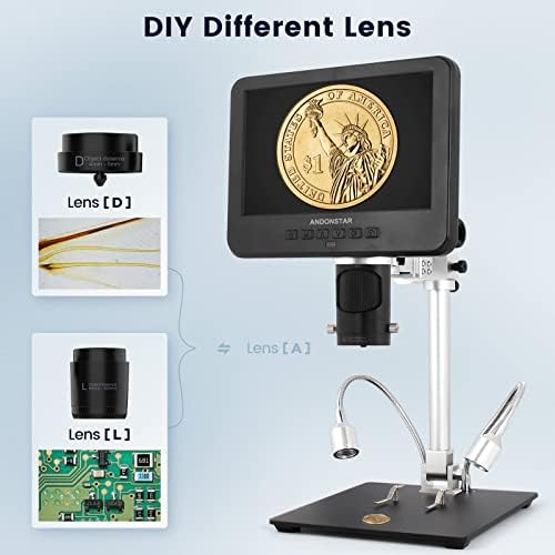 Andonstar AD246M 500X Dijital Mikroskop Yetişkinler için, 3 Lens 1080 P Dijital Mikroskop PCB Lehimleme için 10.4