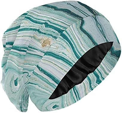 Kafatası Kap Uyku Kap Çalışma Şapka Bonnet Beanies Kadınlar için Yeni Yıl Noel Mermer Çizgili Yeşil Uyku Kap Çalışma
