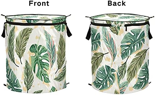 Tropikal Yaz Palmiye Yaprakları Fermuarlı Kapaklı Açılır Çamaşır Sepeti Kulplu katlanır Çamaşır Sepeti Katlanabilir