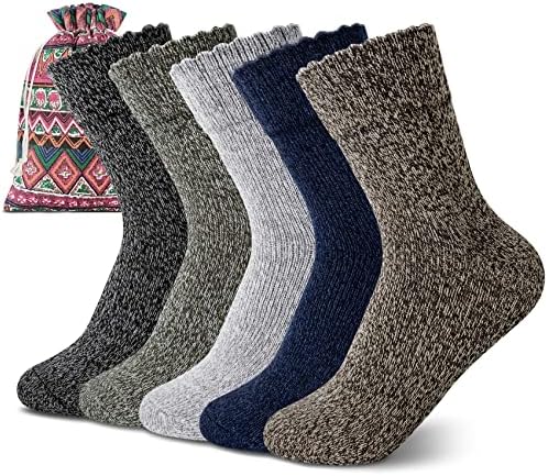 YSense Giyim Bayan Yün Çorap 5 Pairs, Kış Sıcak Örgü Kalın Rahat Çorap, Rahat Ekip Kabin Çorap Hediyeler