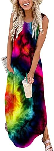 Fragarn Artı Boyutu Yensiz Kadınlar için, Kadın Rahat Gevşek Düz Renk Cep uzun elbise Kolsuz Bölünmüş Maxi Elbiseler