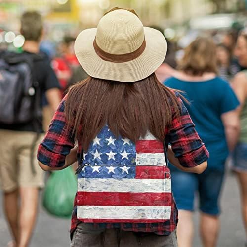 TBOUOBT Deri seyahat sırt çantası Hafif Dizüstü Rahat Sırt Çantası Kadın Erkek, Retro ABD Bayrağı