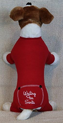 Köpek Noel Noel Baba'yı Bekliyor İşlemeli Kırmızı Pazen Termal Pijama-Ekstra Küçük
