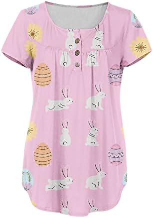 Dışarı çıkmak Kadınlar için paskalya tavşanı Yumurta Çiçek Baskı Düğmesi T-Shirt Gizlemek Göbek Bluzlar Sevimli Tee
