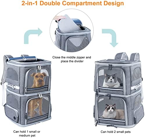 2 Kediler için Groxkox Çift Kedi Taşıyıcı, Orta Köpekler için Köpek Sırt çantası taşıyıcı,Çift Evcil hayvanlar için