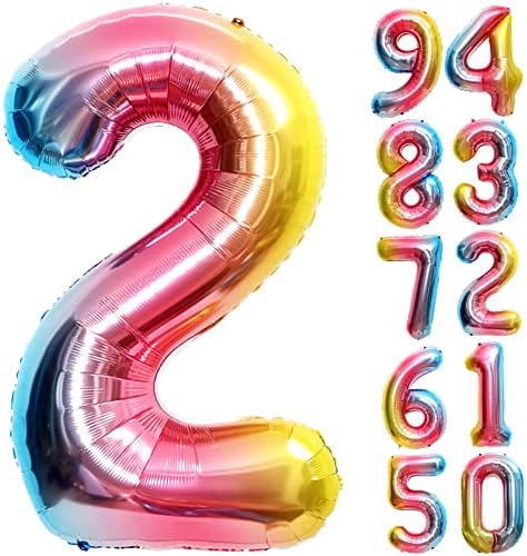Numarası 2 Balon, 2 Balon, 2 Balon Numarası 40 İnç, Gökkuşağı Büyük Büyük Folyo Numarası Balonlar için 2 Doğum Günü