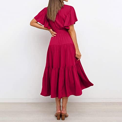 Bayan Bahar Modası 2023, Kadın Yaz Rahat Baskılı Kısa Kollu Bel uzun Elbise Boho Elbise