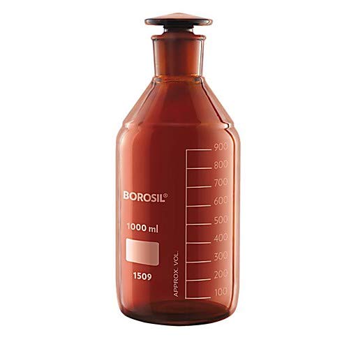 Borosil ® öğütülmüş cam Tıpalı ve dereceli kehribar rengi ışık engelleyici reaktif şişeleri, 2L( 2000mL), 5 / CS