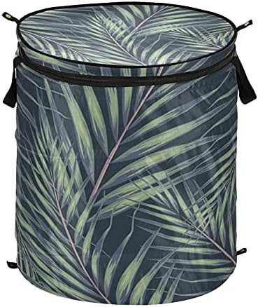 Tropikal Palmiye Yaprakları Fermuarlı Kapaklı Açılır Çamaşır Sepeti Kulplu katlanır çamaşır Sepeti Katlanabilir Depolama