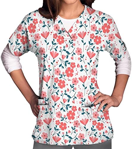Bayan Kısa Kollu 2023 V Boyun Grafik Çiçek Çalışma Ofisi Fırçalama Üniforma Bluz T Shirt Tişört Bayanlar için X3