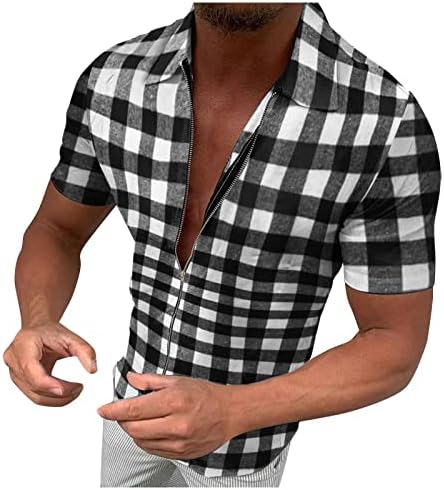 BEUU Ekose Gömlek Mens, 2022 Yeni Yaz erkek ekose desenli gömlek Düğme Aşağı Fermuar İş Rahat Gevşek Fit Tops