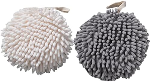 Hlyurlu Şönil el havluları Seti Yumuşak Emici Bulanık Topu Havlu Temizlik için Döngü ile 2 ADET Beyaz ve Greyhanging