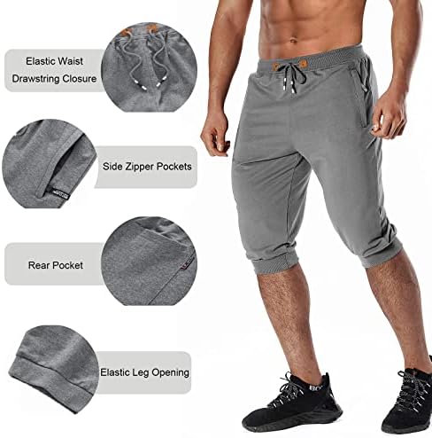 CHEXPEL erkek 3/4-Jogger Şort kapri pantolonlar Diz Altı Pamuklu Uzun Egzersiz Koşu Şort Fermuarlı Cepli