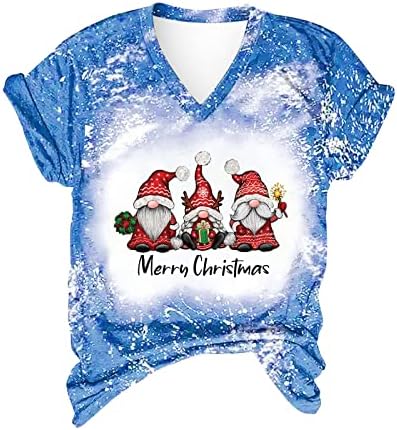 Noel Gnome Tee Gömlek V Boyun Kısa Kollu Kravat Boya Ağartılmış Tatil Tunikler Sevimli Genç Kız Güz Tunikler Fanila