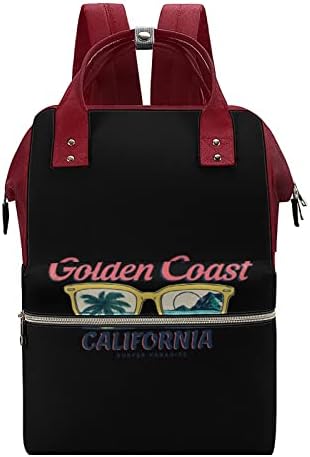 Vintage Golden Coast California bebek bezi çantası Sırt Çantası Su Geçirmez Anne Çantası Büyük Kapasiteli Sırt Çantası
