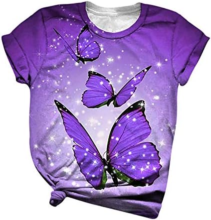 Kadın Yenilik Grafik T-Shirt Sevimli Kelebek Baskı Kısa Kollu T Gömlek Yaz sıfır yaka bluzlar Gevşek Fit Casual Bluz