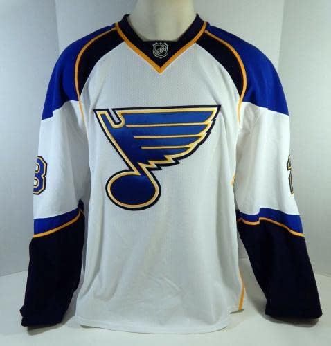 2008-09 St. Louis Blues 28 Oyun Yayınlanan Beyaz Forma İsim Plakası Kaldırıldı DP12337-Oyun Kullanılmış NHL Formaları