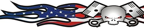 Alevli Kafatası ve Pistonlar-Ön Cam veya Bagaj Kapağı Çıkartması-Amerikan Bayrağı Baskısı