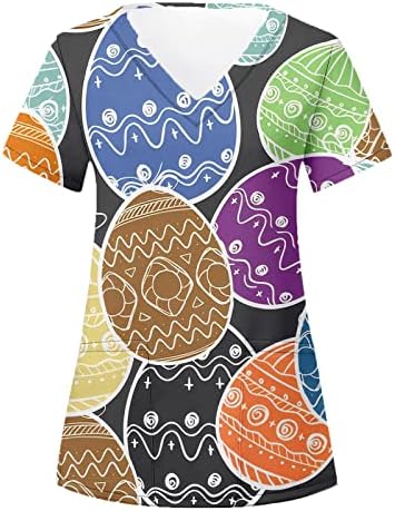 Kadınlar için T Shirt Yaz kadın Cep Baskı Paskalya T Shirt Üstleri Üniformaları Kazan Kazan Tunik Üstleri